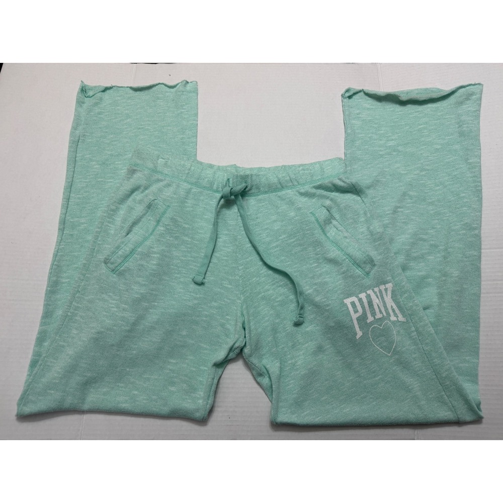 Victoria's Secret PINK Sweatpants Mint Green Wide Leg Logo Heart Small